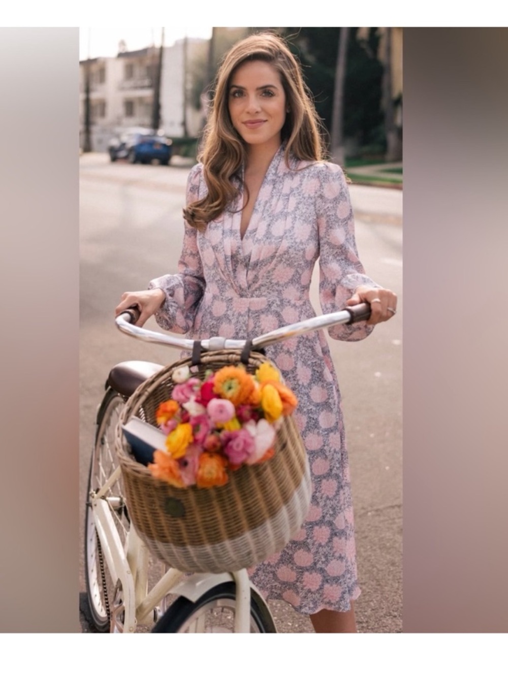 Gal Meets Glam Lizzie Pink and Navy Floral V-Neck Midi Dress from Nordstrom - Picture 12 of 13